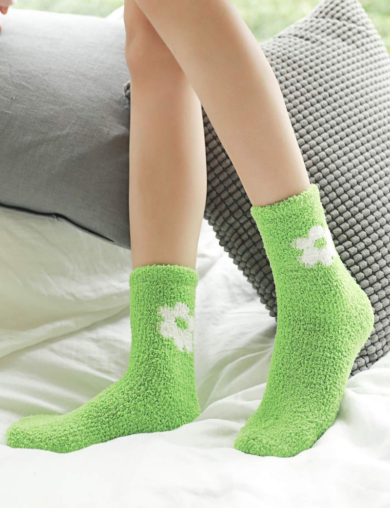 TOCONFFON Women's Cozy Fluffy Fuzzy Socks Plush Home Sleep Slipper Socks - Warm Cozy Gifts Ideas for Women 5,6,7,8 Pairs(7 Flowers) - Image 2